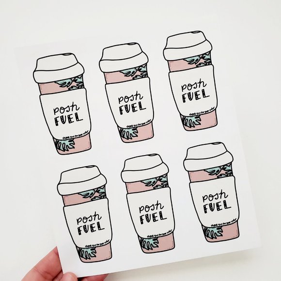 LB064  Posh Fuel Poshmark Sticker Sheets Coffee Tea Travel Cup [Price Firm] - Picture 5 of 10
